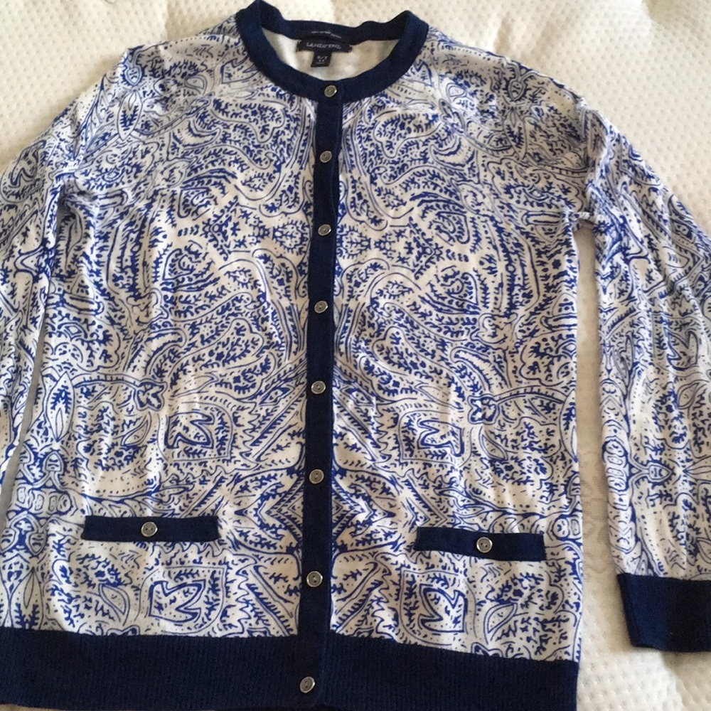 Lands End cardigan navy/white cotton